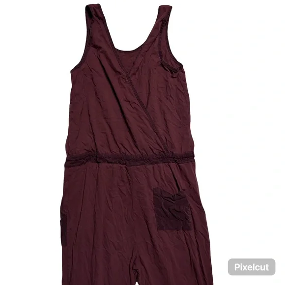Anthropologie T.La Gemistus CrossBack Jumpsuit Romper Size S Burgundy Sleeveless - Picture 6 of 9